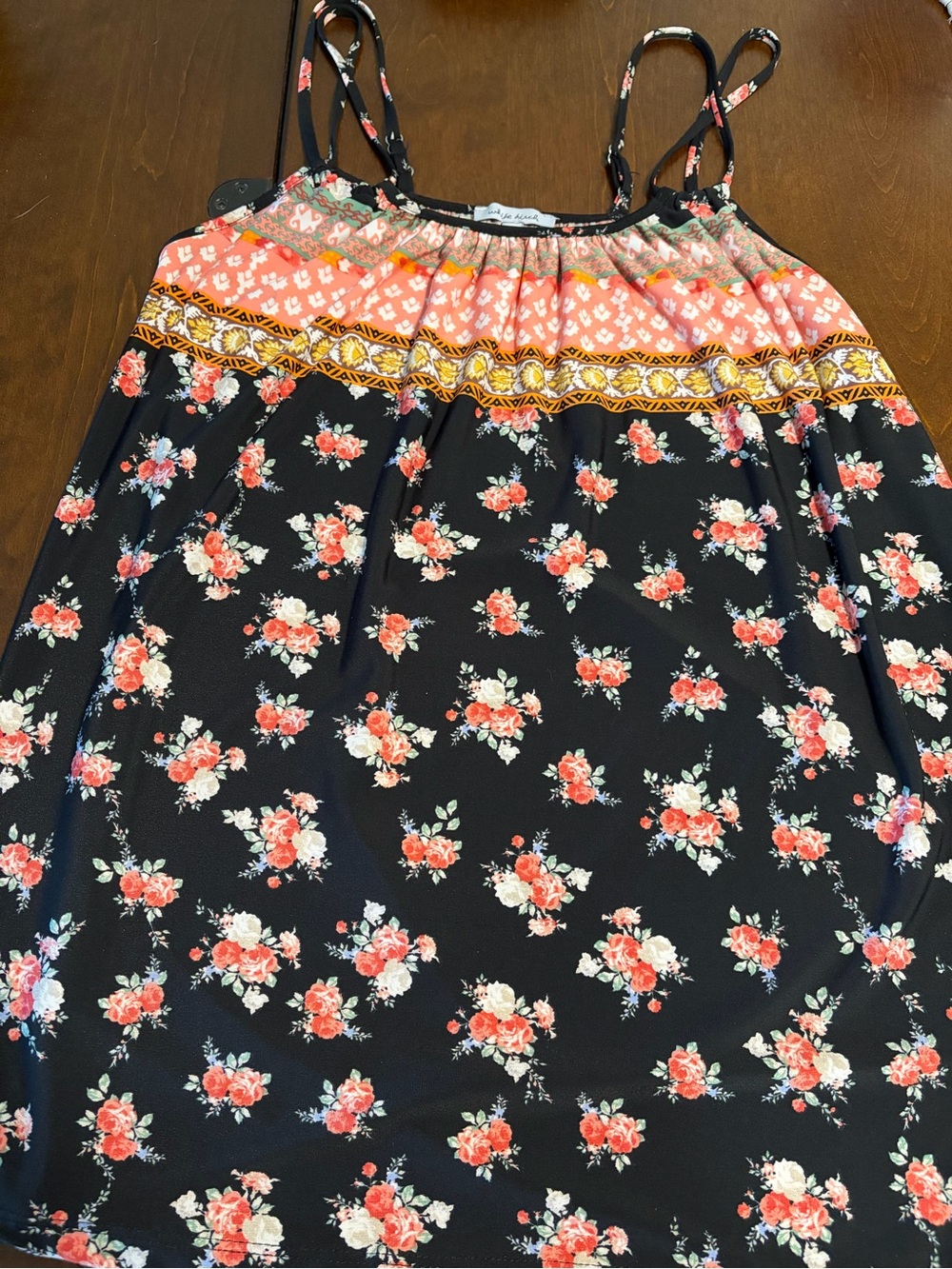 white birch Coral and Black Floral Camisole Dress